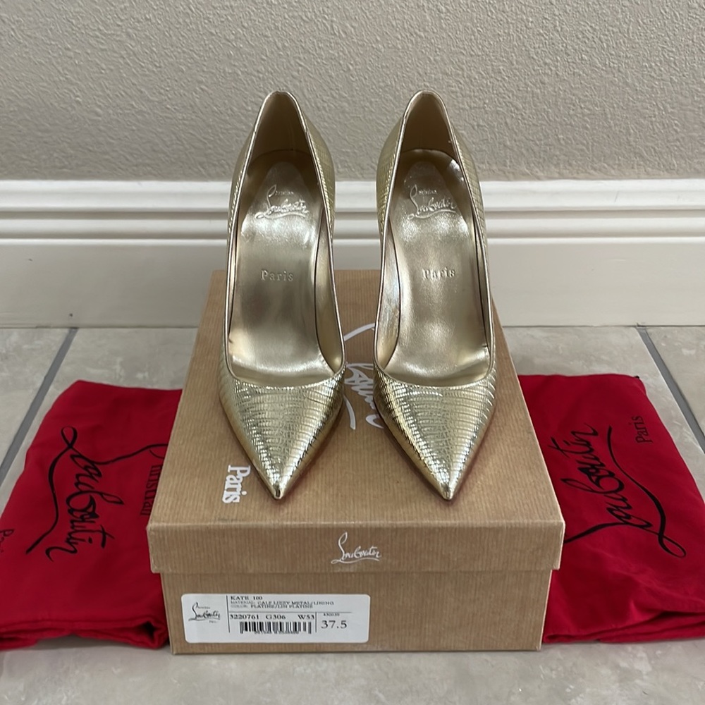 Christian Louboutin Kate 100 Lizzy Gold Snake Heels NIB
